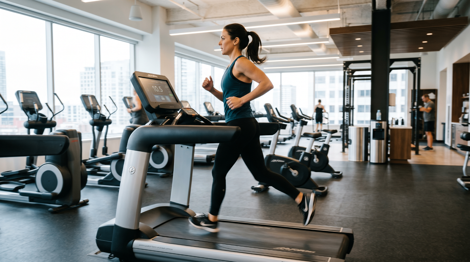 Running session in a premium gym